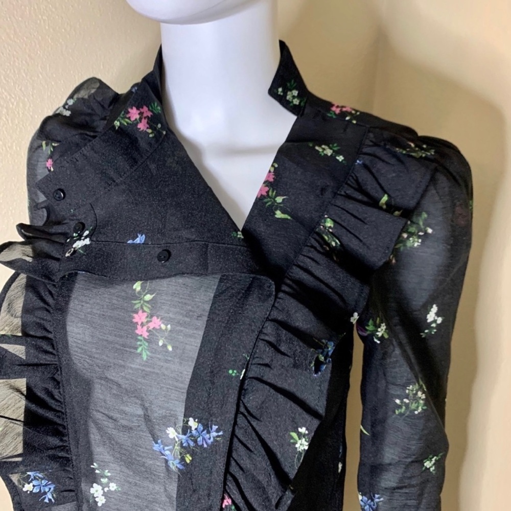 H&M sheer floral ruffle blouse Victorian Edwardian western
